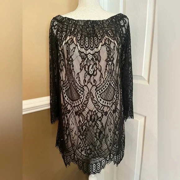 LOVE FIRE Women's Dress Black Lace Off the Shoulder‎ Fancy Mini Dress - Picture 10 of 15
